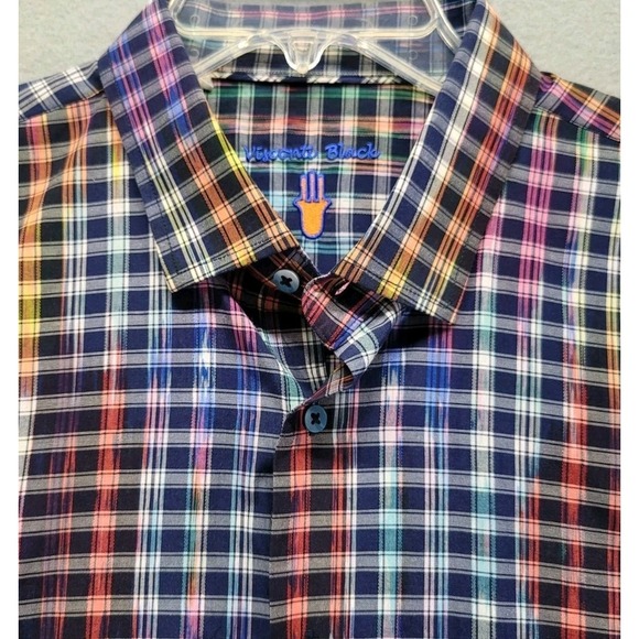 Luchiano Visconti Black Shirt Abstract Check Pattern Long-Sleeve Mens Size XL - Picture 2 of 12